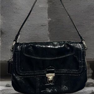 Coach Limited Edition Onyx Patent Hearts Lining Purse, in Black